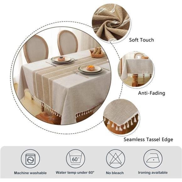 Rustic Tablecloth Cotton Linen Waterproof Tablecloth Burlap Table Cloths - Picture 4 of 6